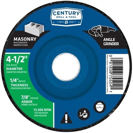 Century Drill & Tool Century Drill & Tool 75504 Masonry Grinding Wheel Type27 - 4.5 x 0.25 in. 75504